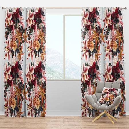 Floral Pattern with Roses and Lily - Modern & Contemporary Curtain Panels