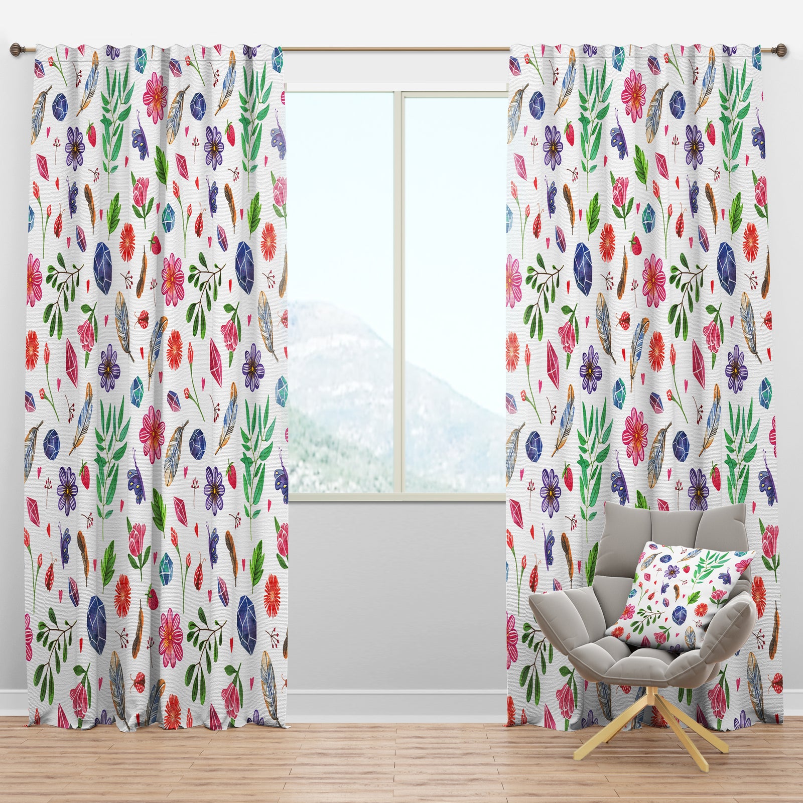Herbal, Gemstones, Flowers, Insects & Feathers - Bohemian & Eclectic Curtain Panels