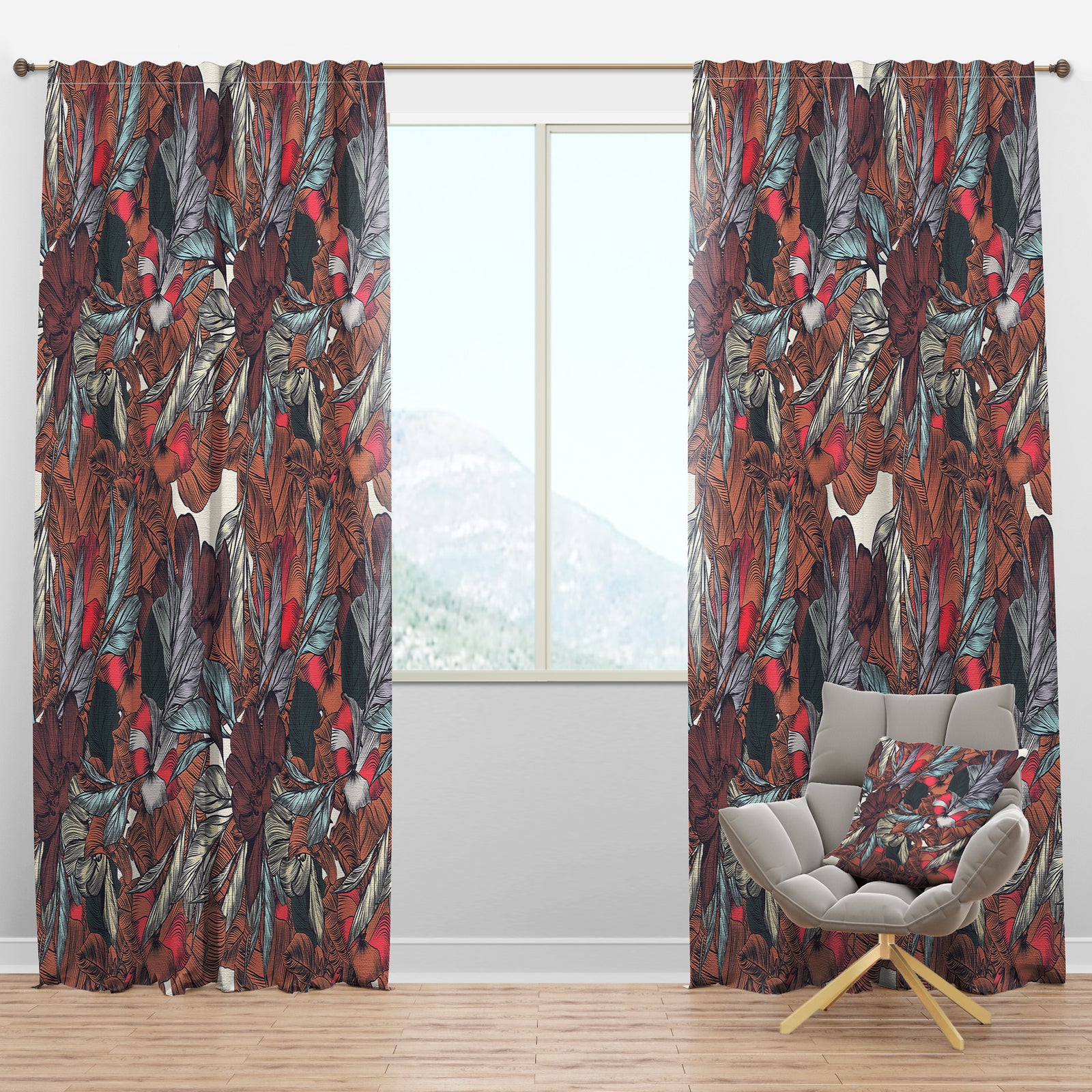 Floral Botanical Pattern with Engraved Flowers - Bohemian & Eclectic Curtain Panels