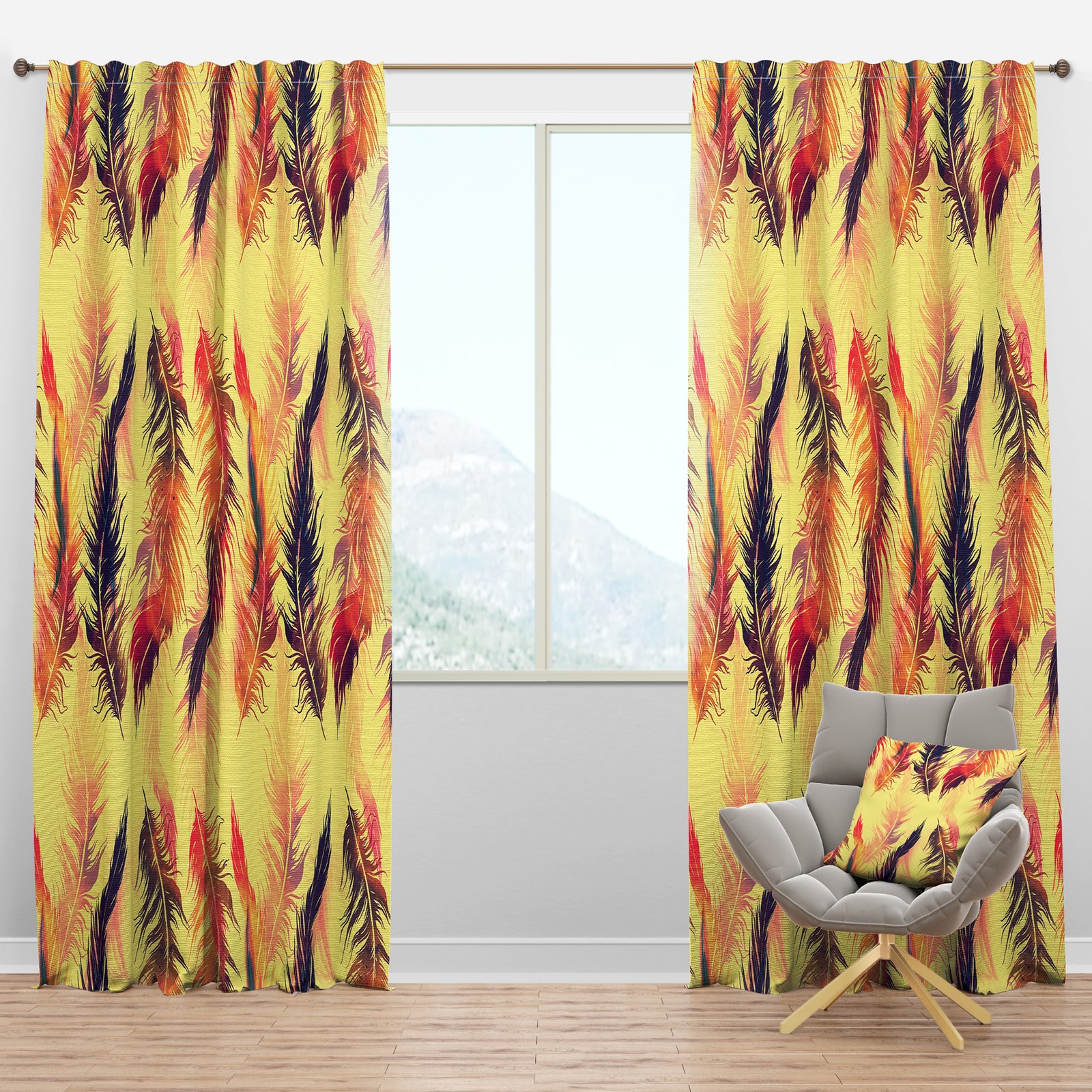 Pattern with Imprints of Flying Bird Feathers - Southwestern Curtain Panels