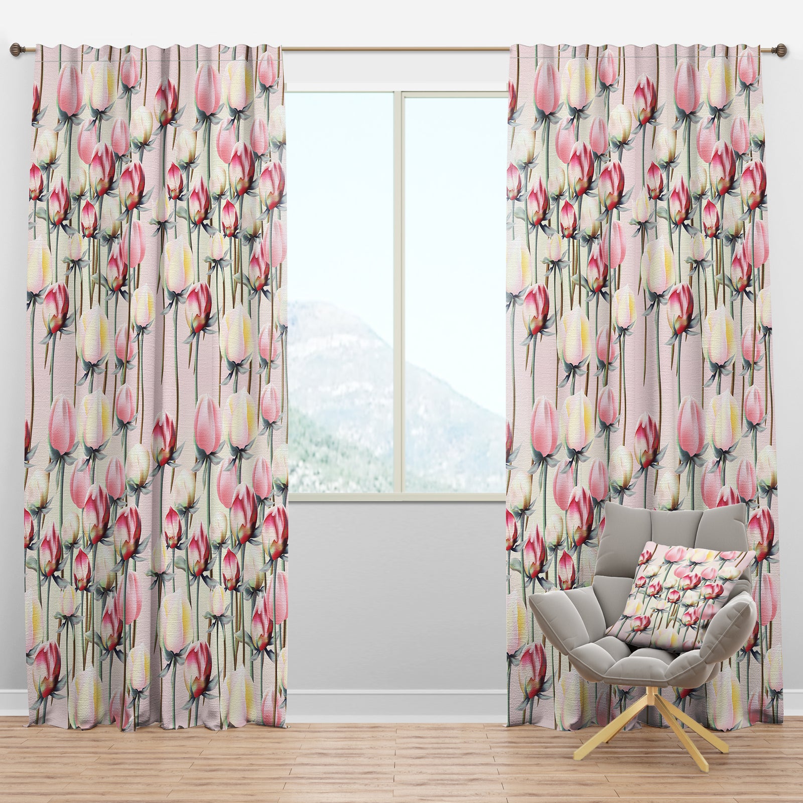 Pink Yellow Red Modern Lakehouse Tulips - Traditional Curtain Panels