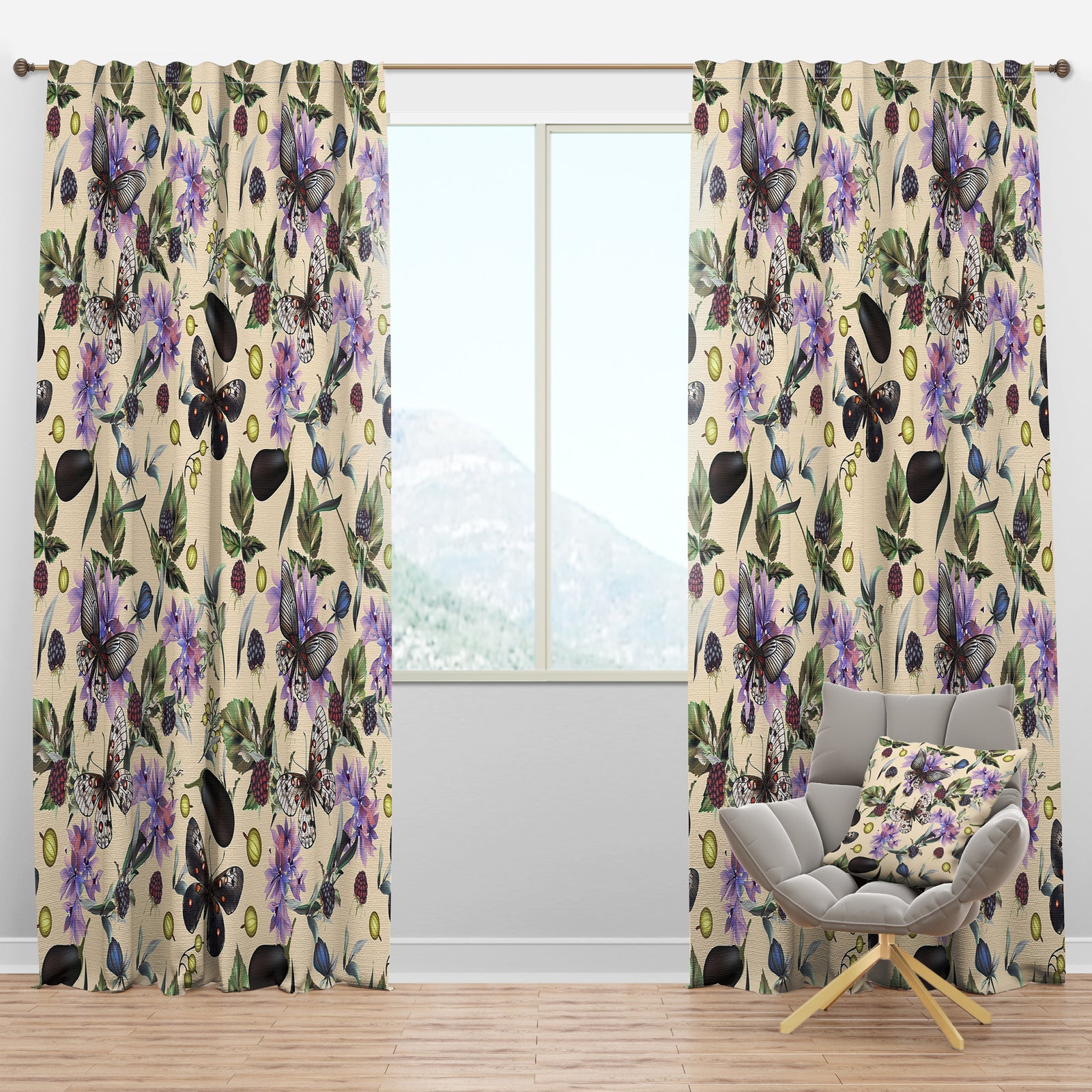 Butterflies and Flowers - Farmhouse Curtain Panels