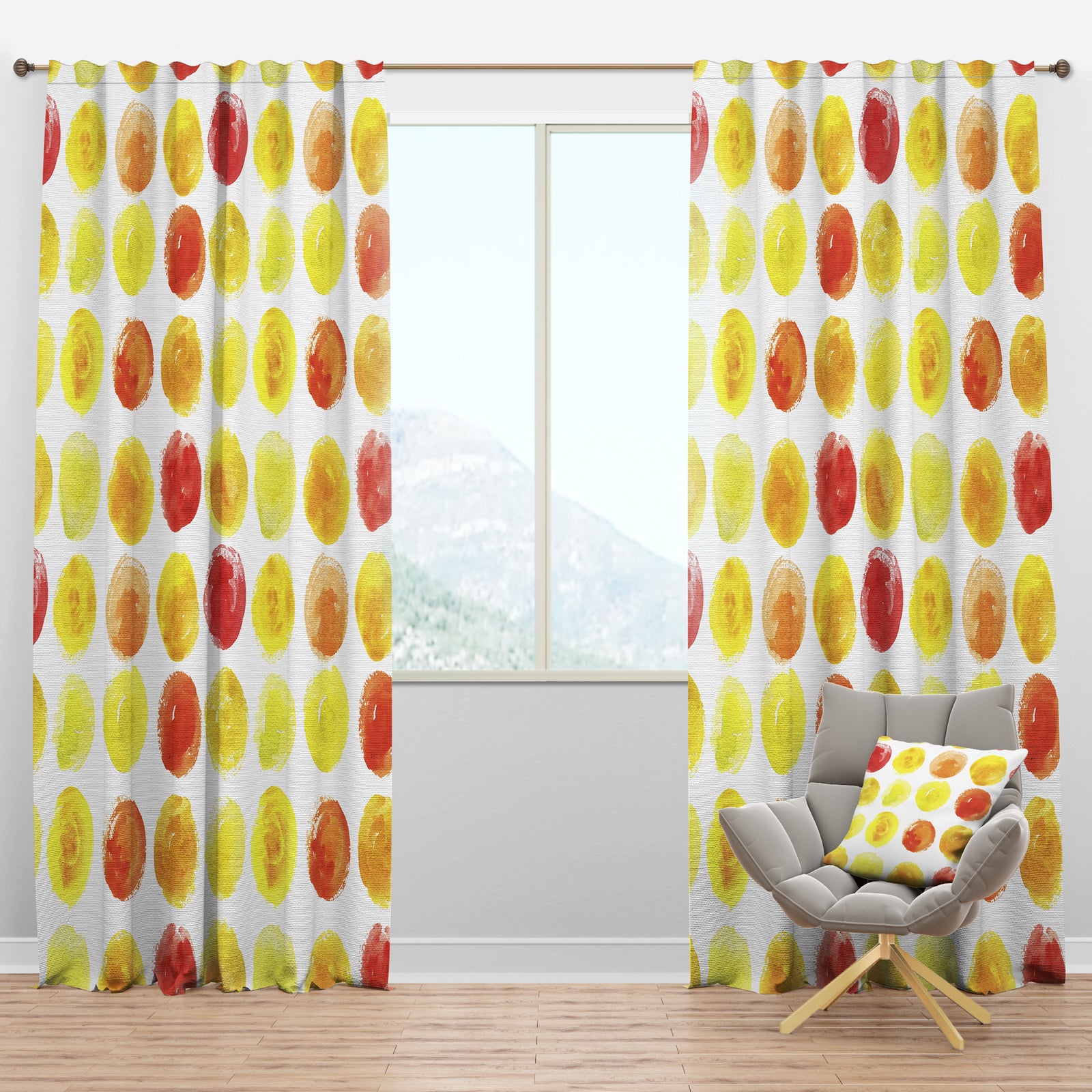 Pattern with Yellow Watercolor Spots - Modern & Contemporary Curtain Panels