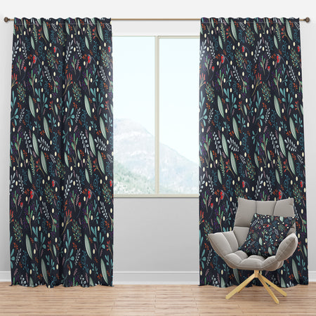 Sparkling Forest Leaves on Dark Blue - Modern & Contemporary Curtain Panels