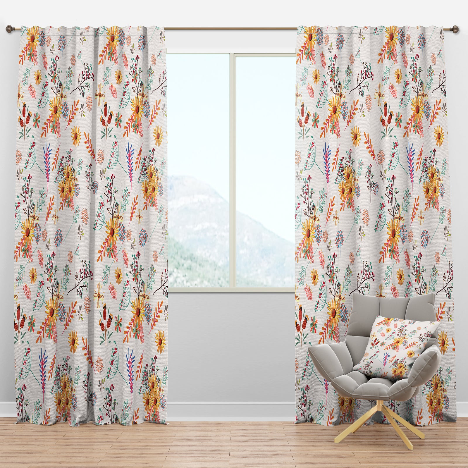 Floral Pretty Pattern with Colorful Pastel Flowers - Bohemian & Eclectic Curtain Panels
