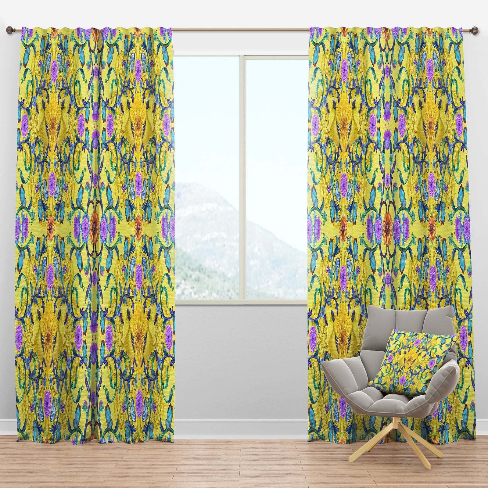 Fancy Arabesque of Swirly Ornaments & Lovely Birds - Bohemian Curtain Panels