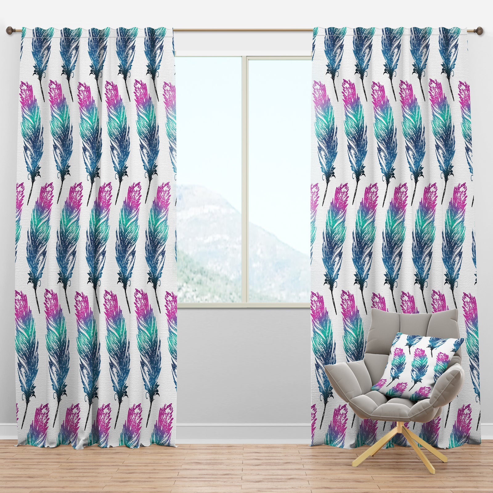 Hand Drawn Feathers Isolated - Southwestern Curtain Panels