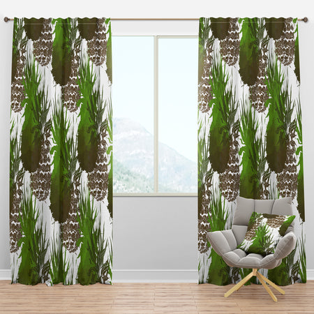 Pineapple with Leaves Repeat Pattern - Tropical Curtain Panels