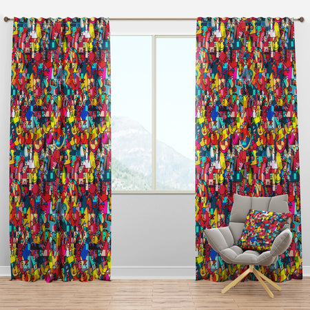 Abstract Geometric with Monsters - Modern Curtain Panels