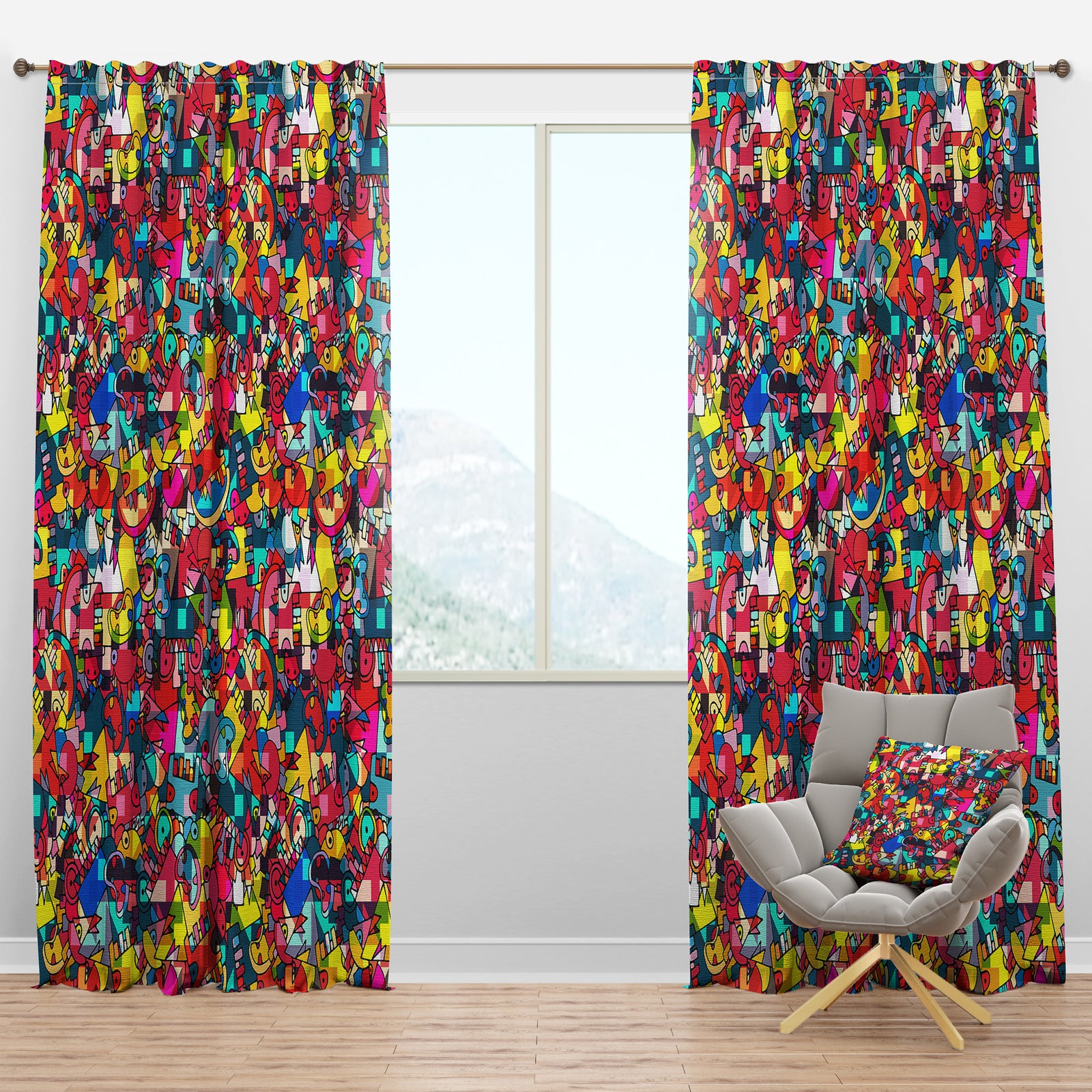 Abstract Geometric with Monsters - Modern Curtain Panels