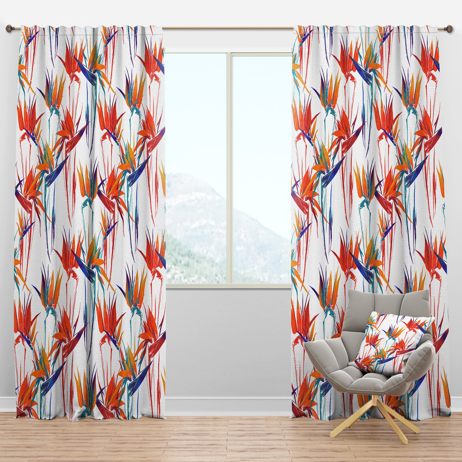 Imprints Strelitzia Flowers Mix Repeat Pattern - Tropical Curtain Panels