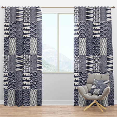 Japanese Ocean Wave Pattern - Costal Curtain Panels