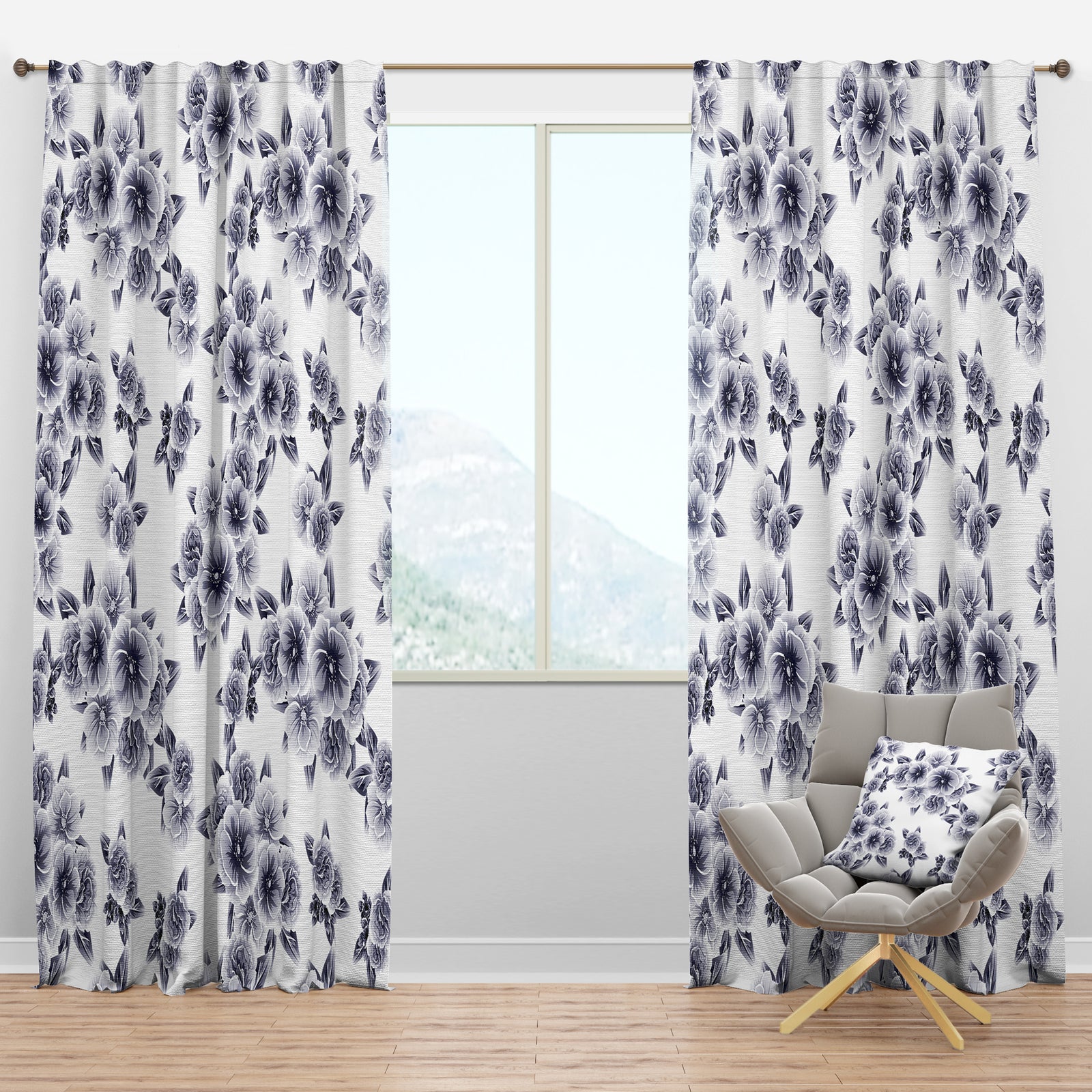 Vintage Style Flower Pattern - Modern & Contemporary Curtain Panels