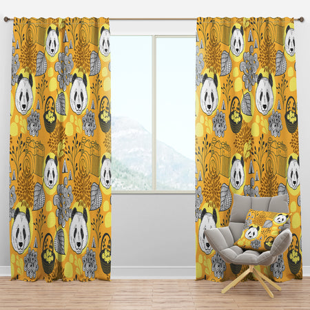 Cute Doodle Panda - Oriental Curtain Panels