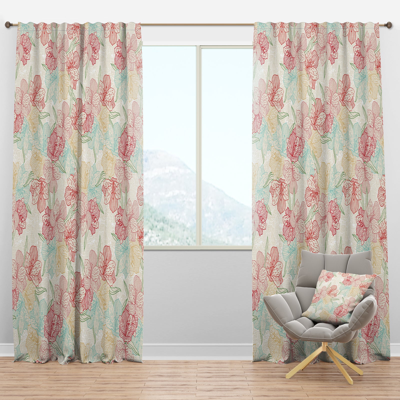Abstract Flower Pattern with Orchid - Modern & Contemporary Curtain Panels