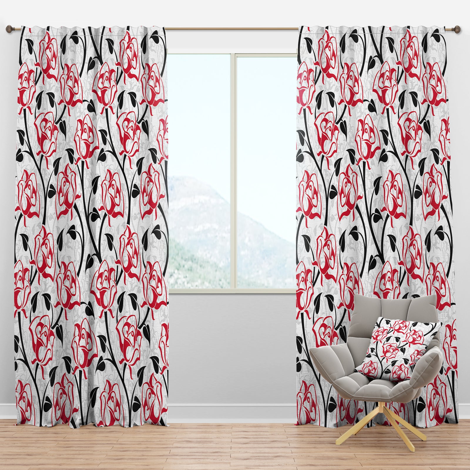 Pattern with Roses - Modern & Contemporary Curtain Panels