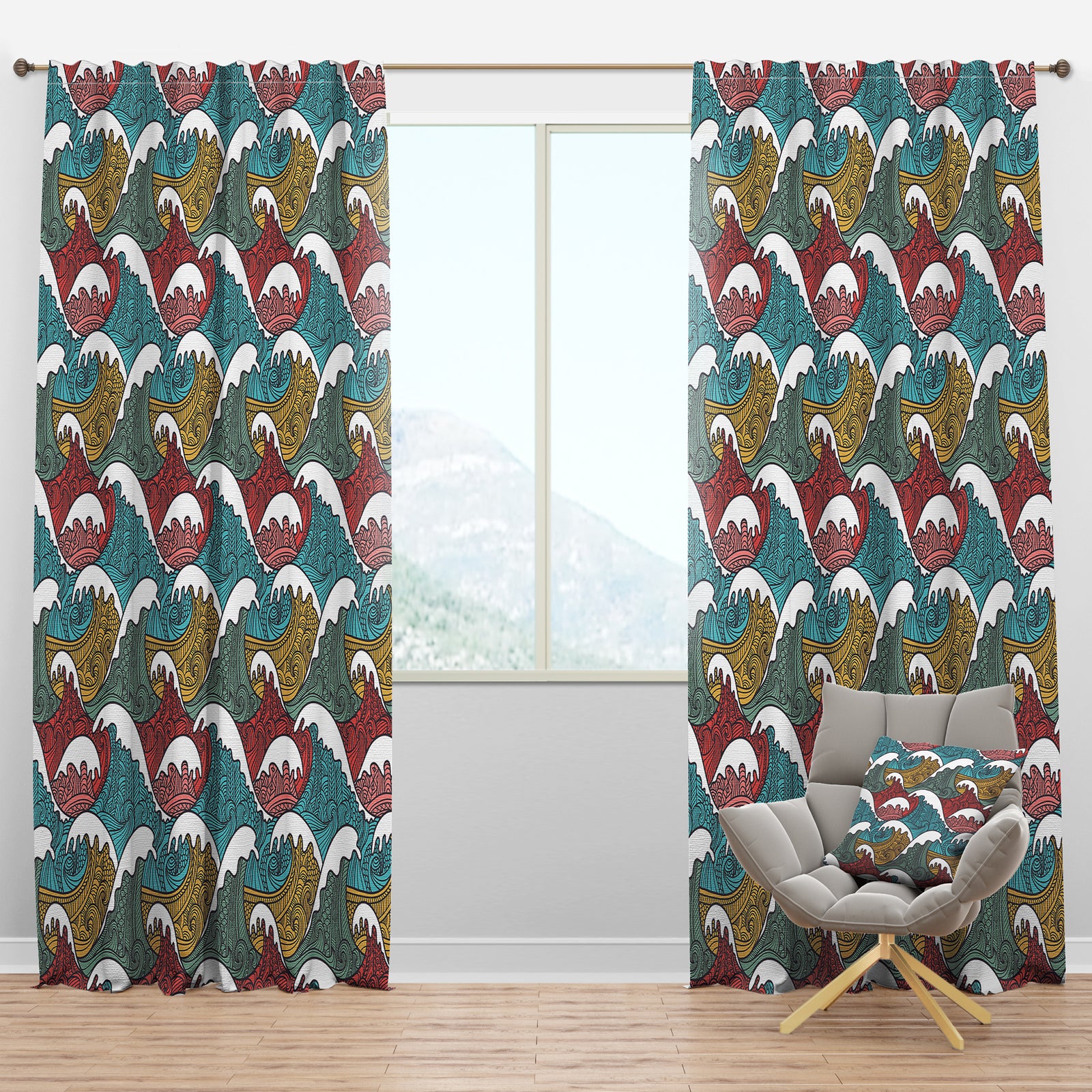 Colorful Waves Pattern - Nautical & Coastal Curtain Panels