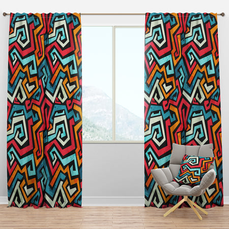 Bright Graffiti Pattern with Grunge Effect - Modern & Contemporary Curtain Panels