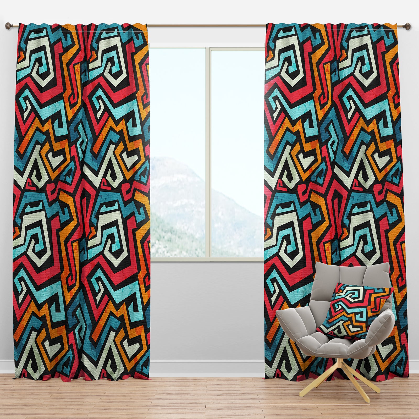 Bright Graffiti Pattern with Grunge Effect - Modern & Contemporary Curtain Panels