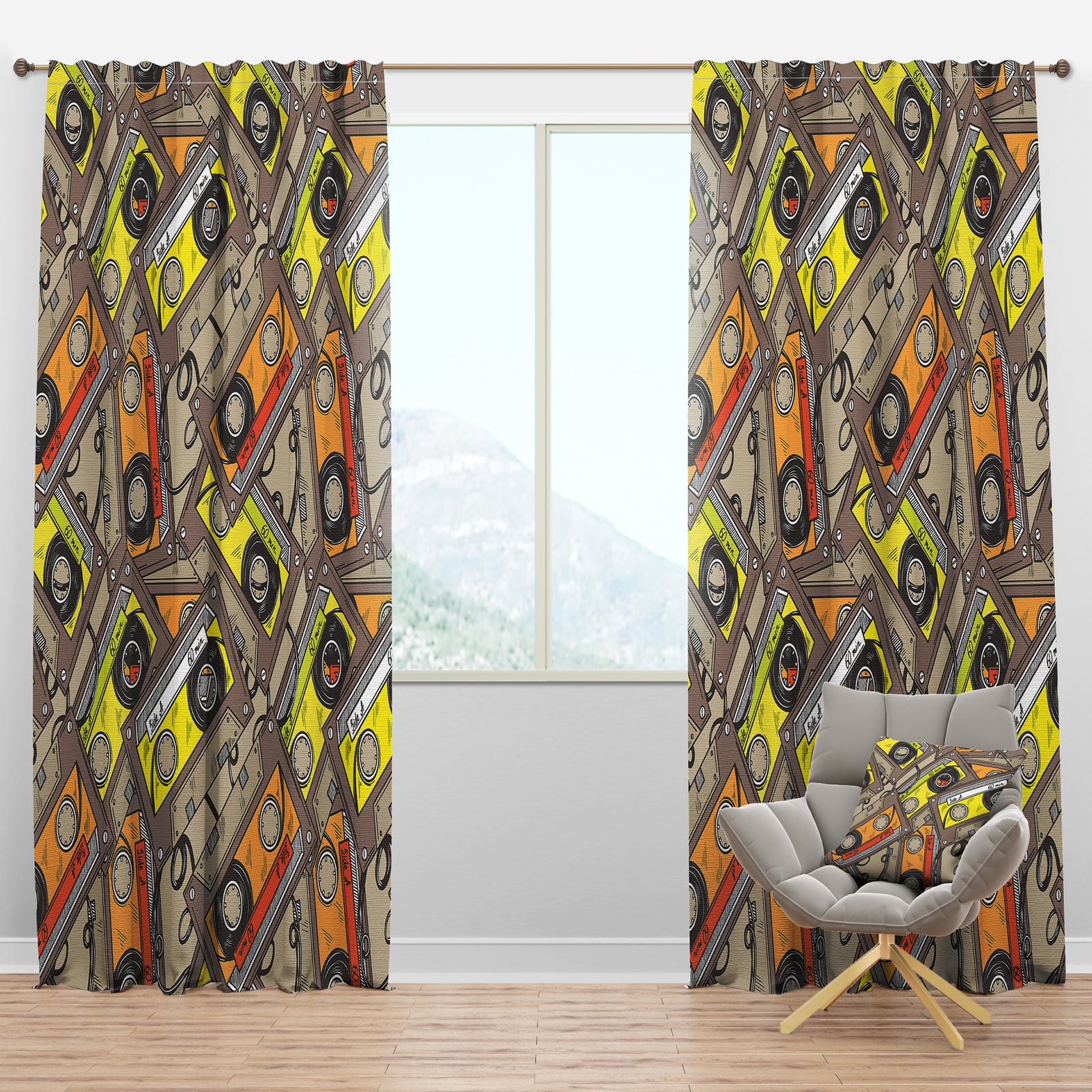 Pattern of Vintage Audio Cassettes - Modern Curtain Panels