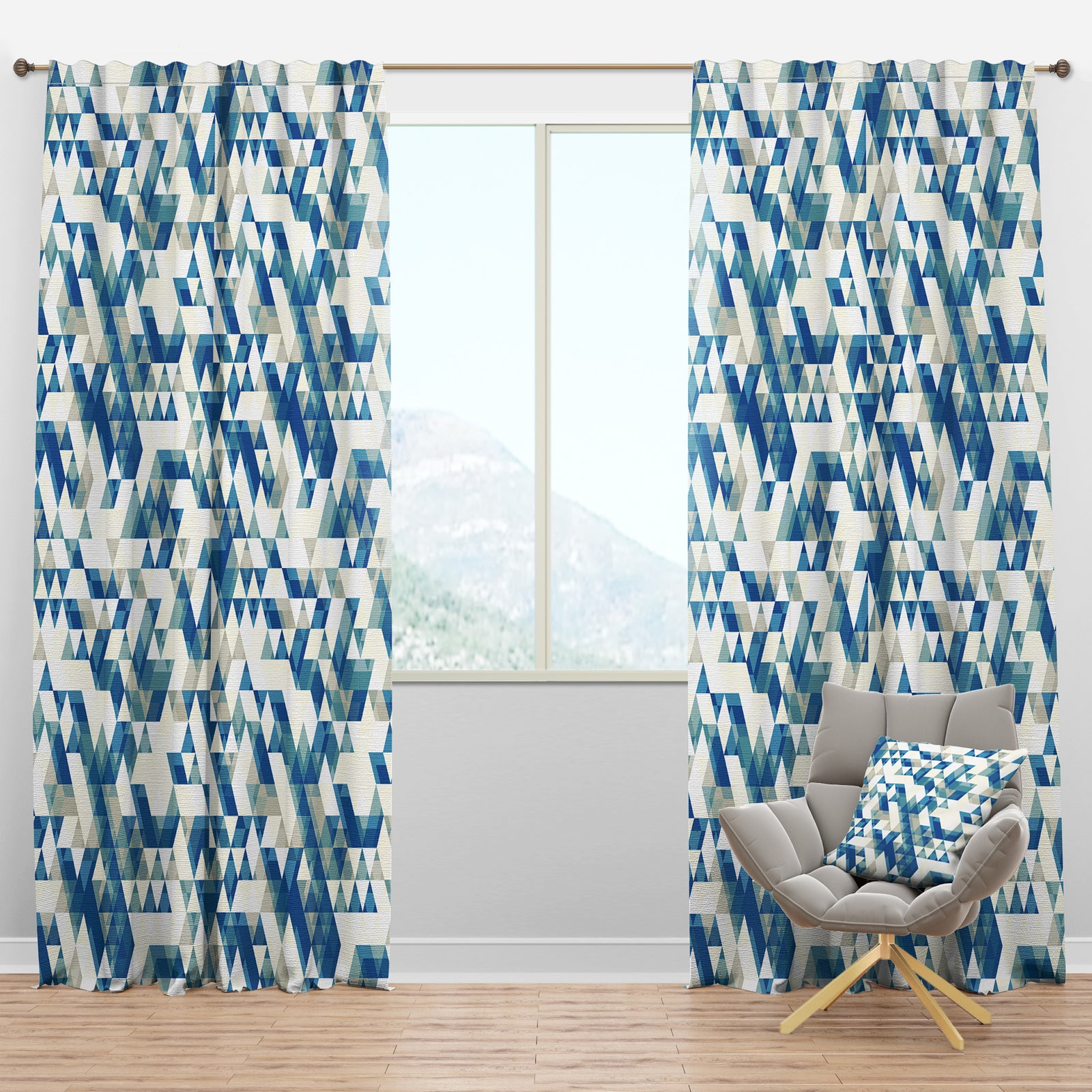 Triangular Modern Geometric Blue - Modern & Contemporary Curtain Panels