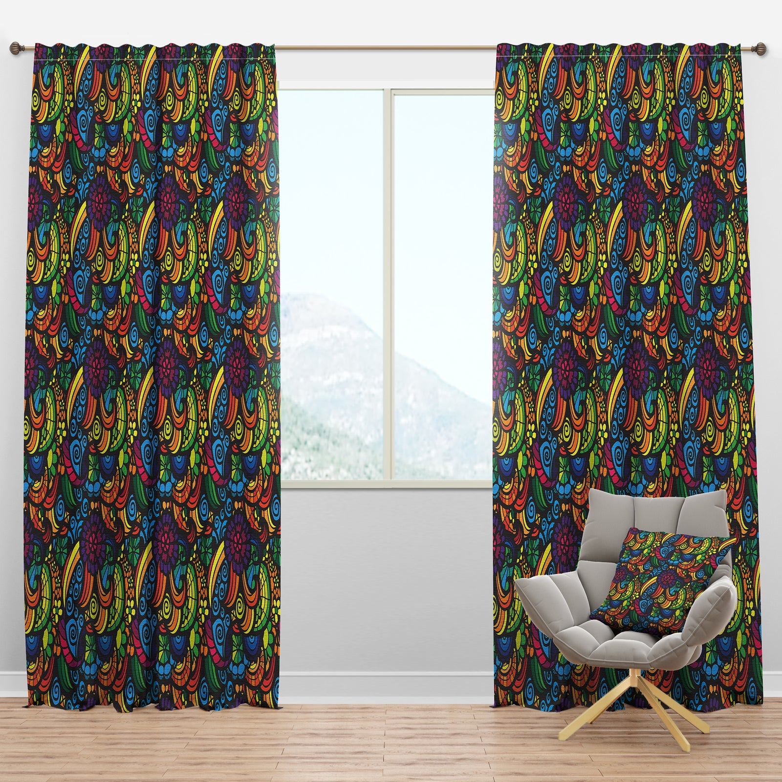 Multicolor Mosaic Pattern - Bohemian & Eclectic Curtain Panels