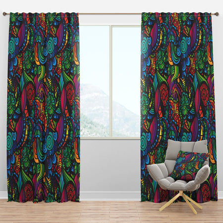 Mosaic Pattern with Flowers - Bohemian & Eclectic Curtain Panels