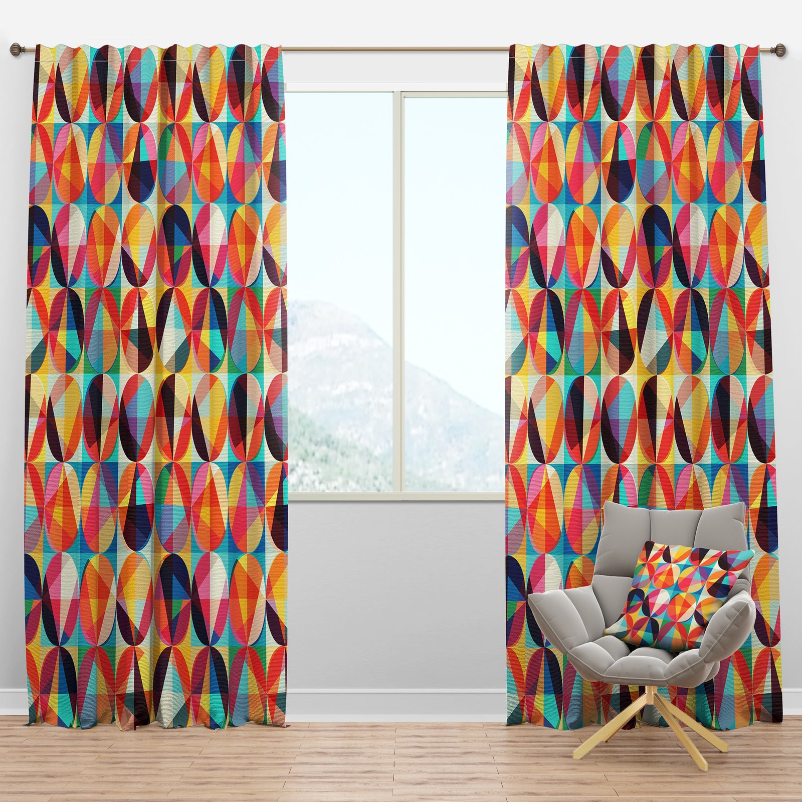 Geometric Pattern of Circles & Triangles - Modern Curtain Panels