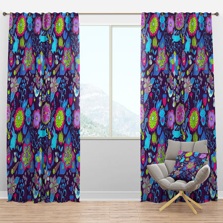 Romantic Doodle Floral Texture - Bohemian & Eclectic Curtain Panels
