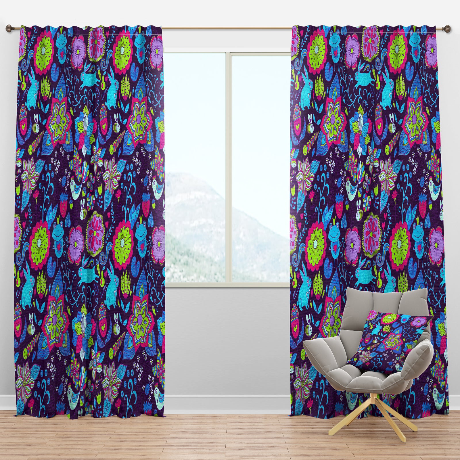 Romantic Doodle Floral Texture - Bohemian & Eclectic Curtain Panels