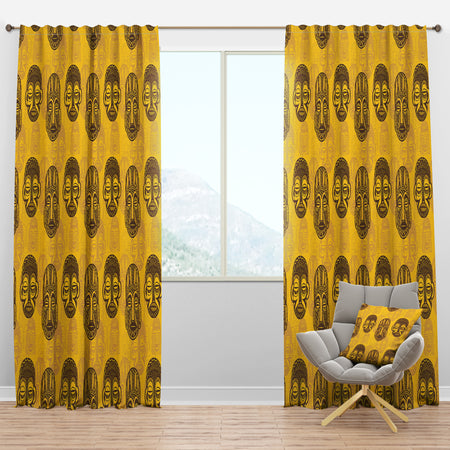 Pattern of Tribal Masks - Tropical Curtain Panels