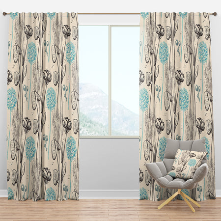 Vintage Flower Pattern - Bohemian & Eclectic Curtain Panels