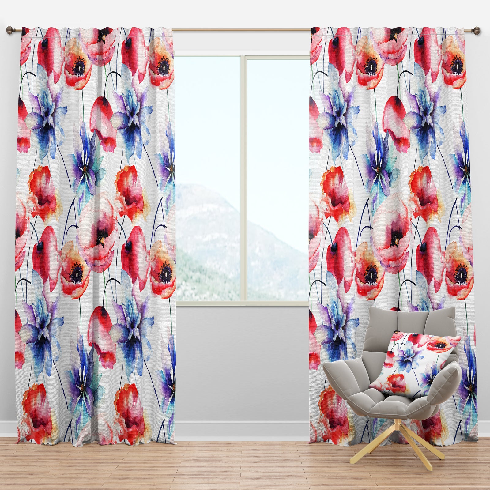 Contempoary Colorful Flowers - Modern & Contemporary Curtain Panels