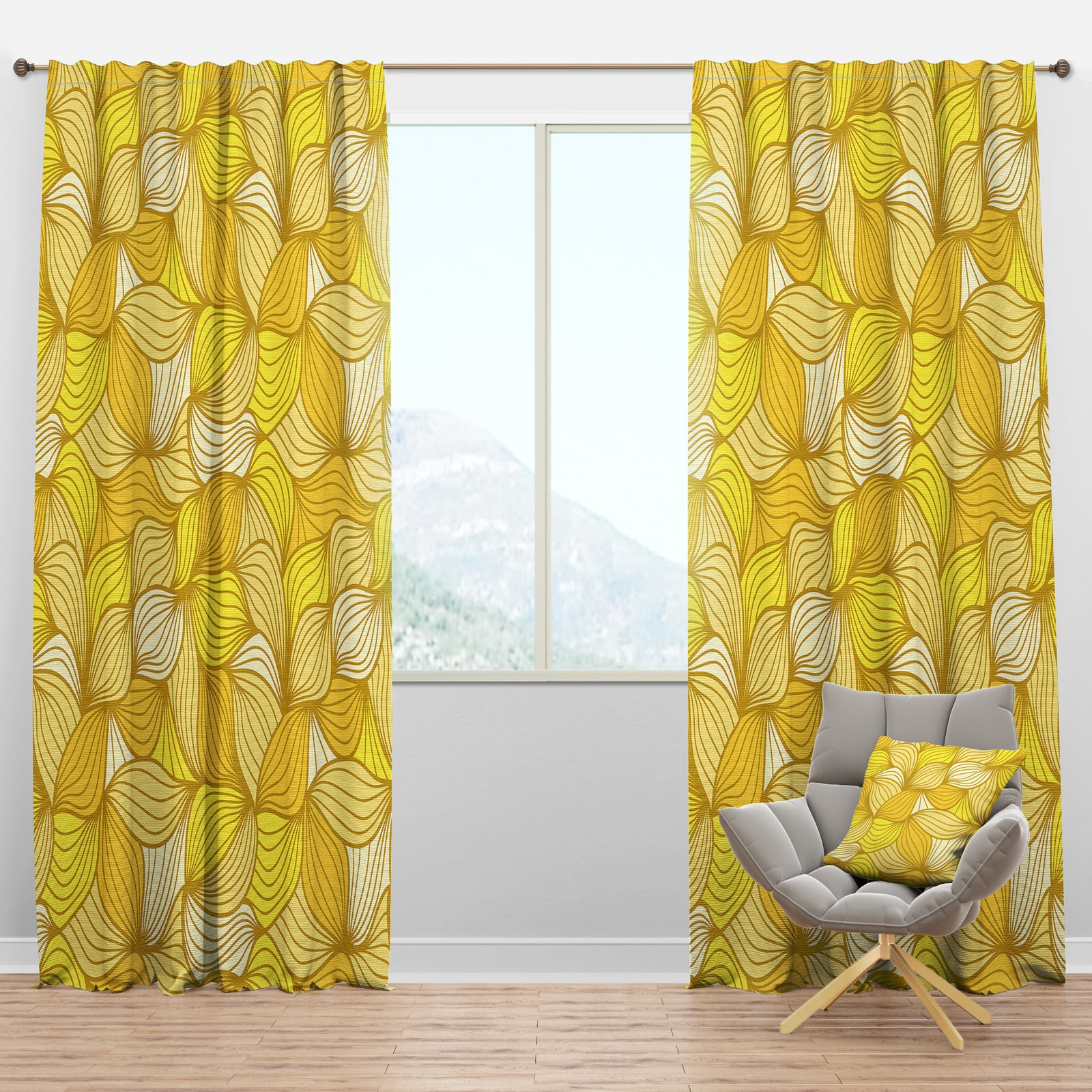 Hand-Drawn Pattern with Waves - Bohemian & Eclectic Curtain Panels