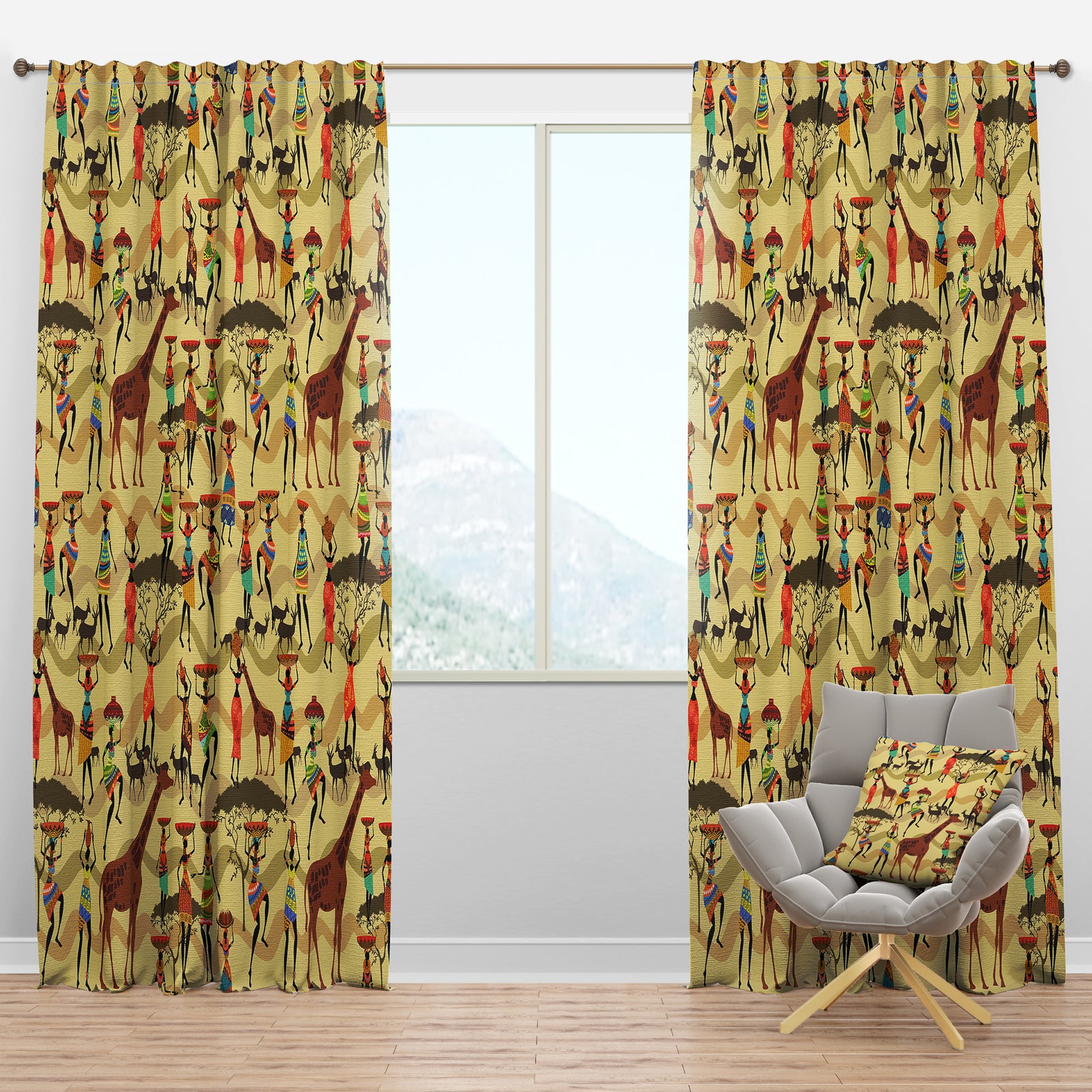 Texture with African Women - Tropical Curtain Panels