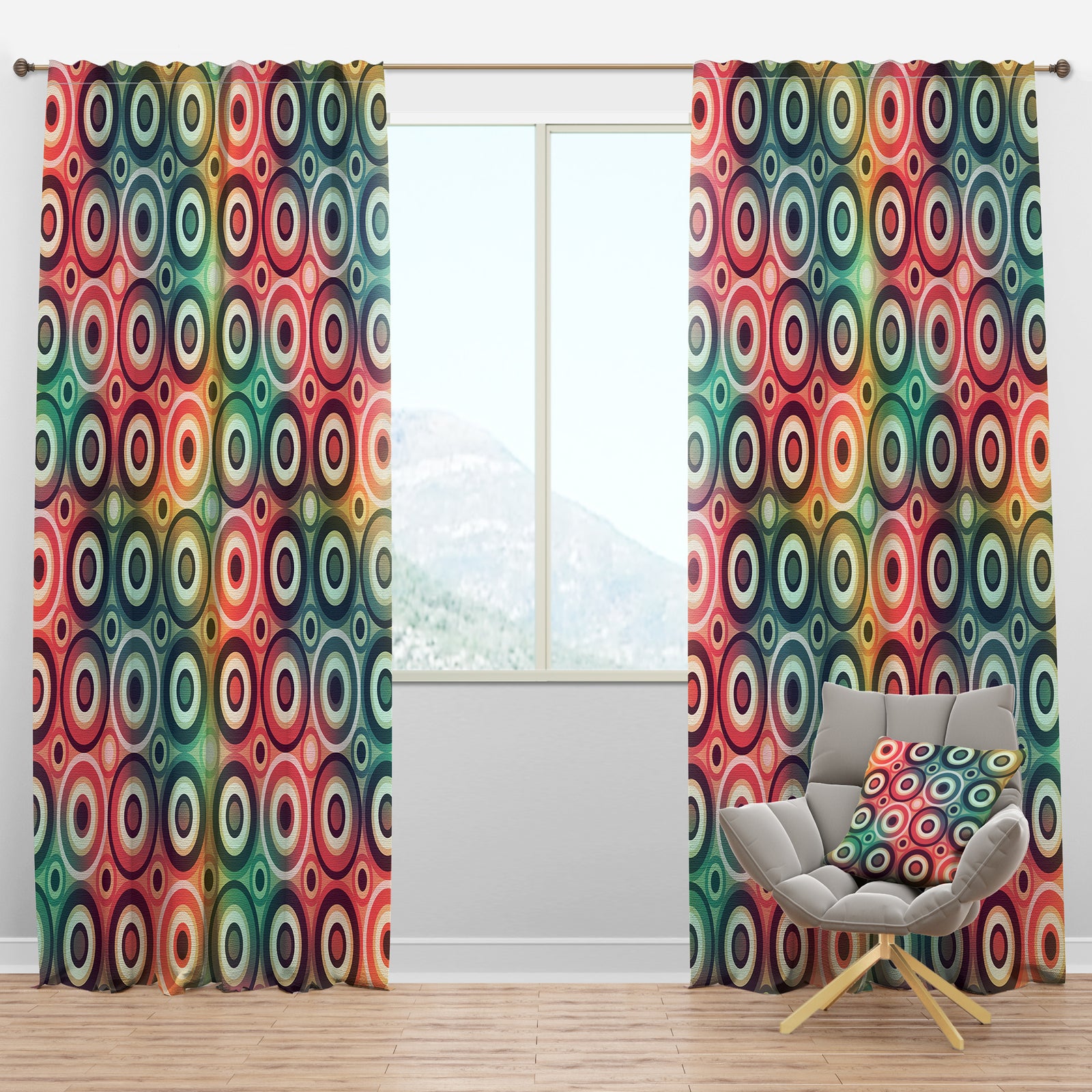 Psychedelic Color Circle Pattern - Modern & Contemporary Curtain Panels