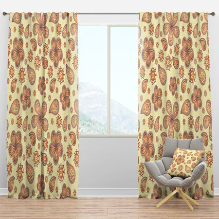 Ornamental Colored Floral Pattern with Flowers - Bohemian & Eclectic Curtain Panels