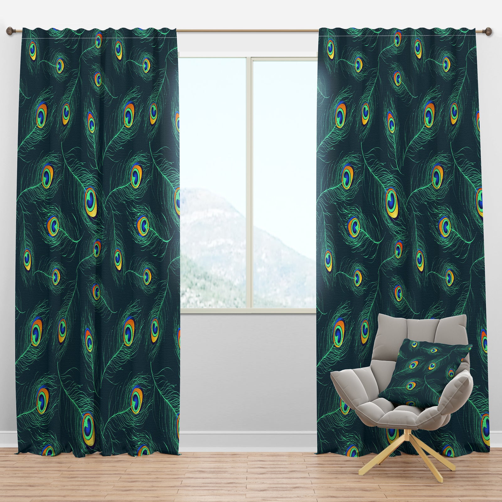 Pattern of Peacock Feathers - Modern & Contemporary Curtain Panels