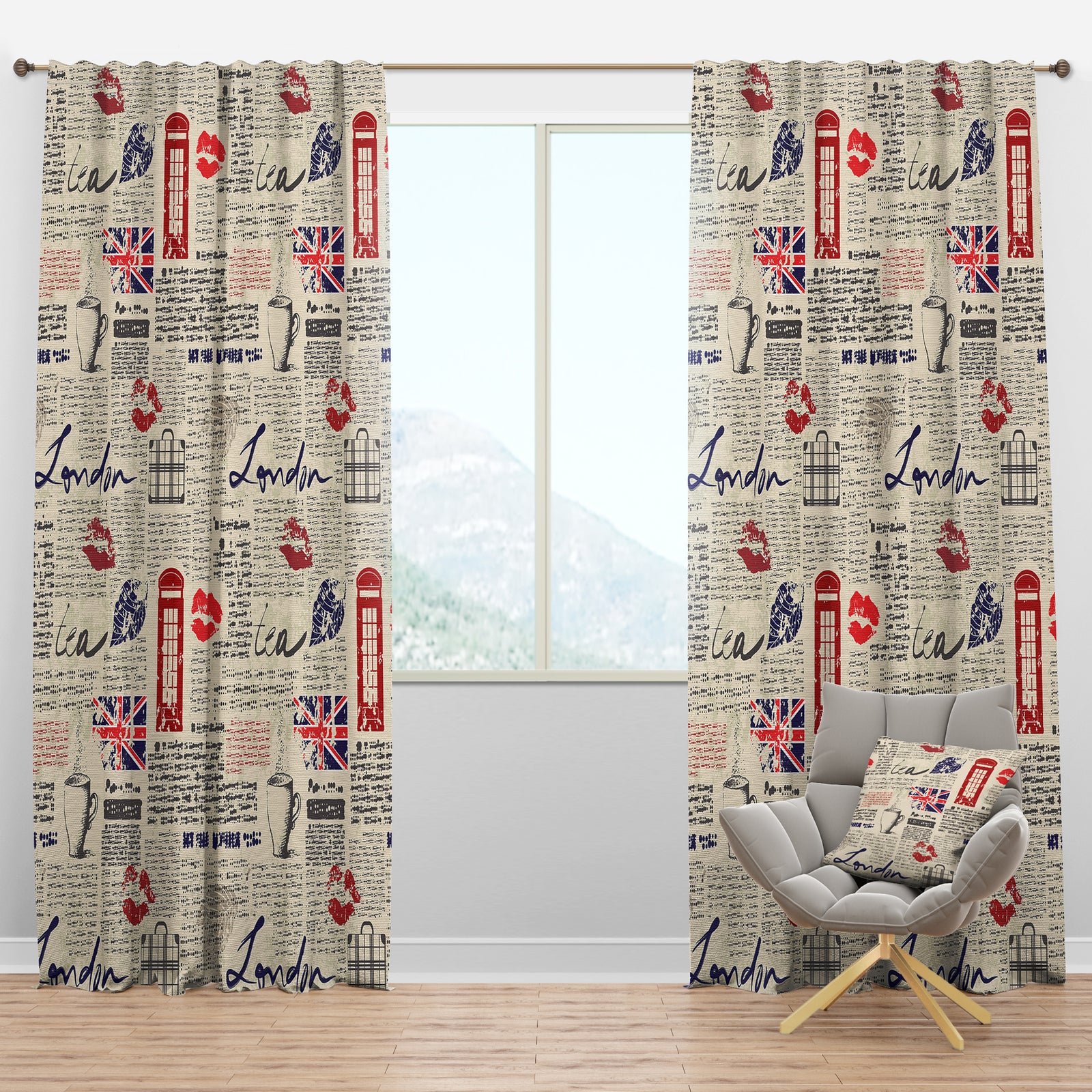 Uk London Vintage Kiss Print - Modern & Contemporary Curtain Panels