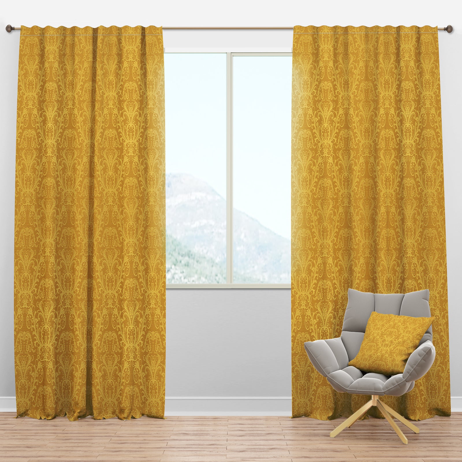 Luxury Golden Floral - Glam Curtain Panels