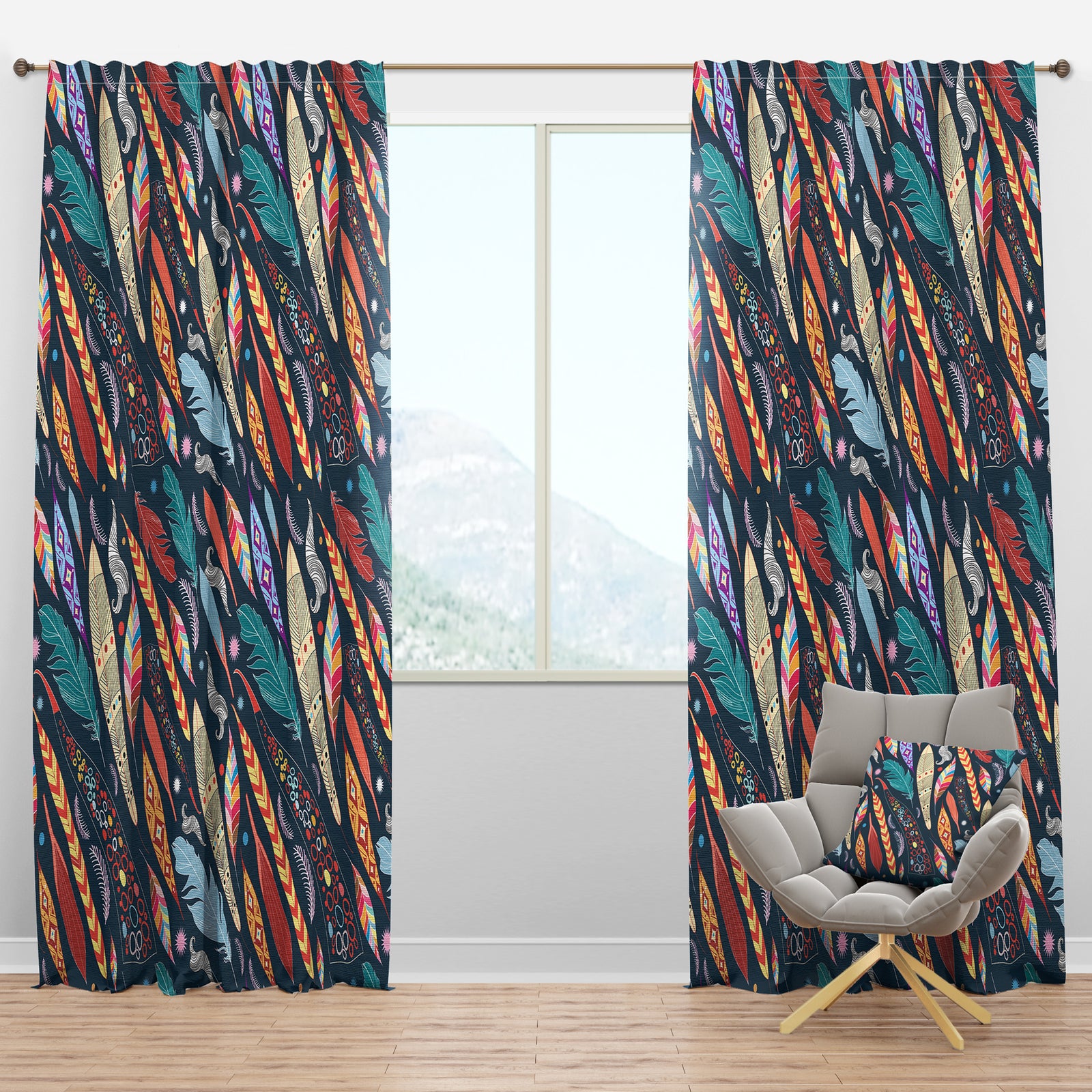 Leaves and Feathers Pattern - Southwestern Curtain Panels