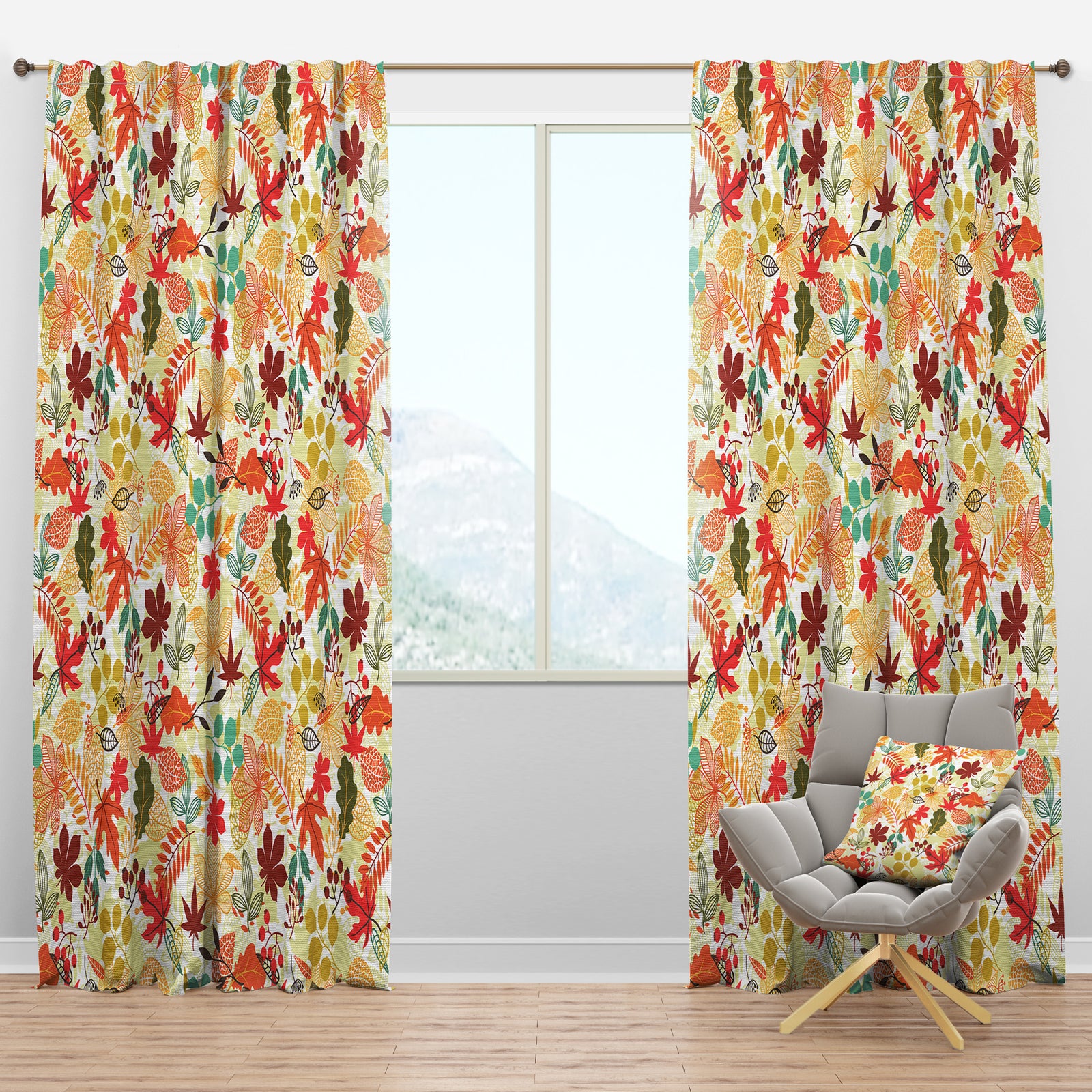 Pattern with Stylized Autumn Leaves - Modern & Contemporary Curtain Panels