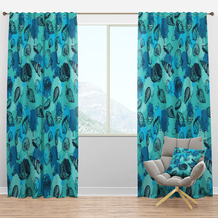 Pattern with Line Drawing Shells - Nautical & Coastal Curtain Panels
