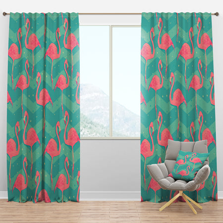 Pink Flamingo Birds - Tropical Curtain Panels
