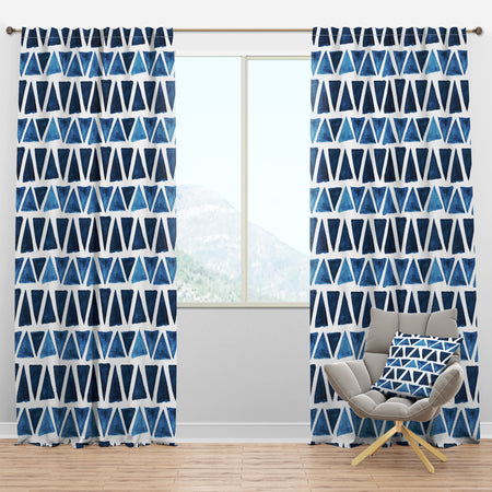 Watercolor Modern Pattern with Blue Triangles - Modern & Contemporary Curtain Panels