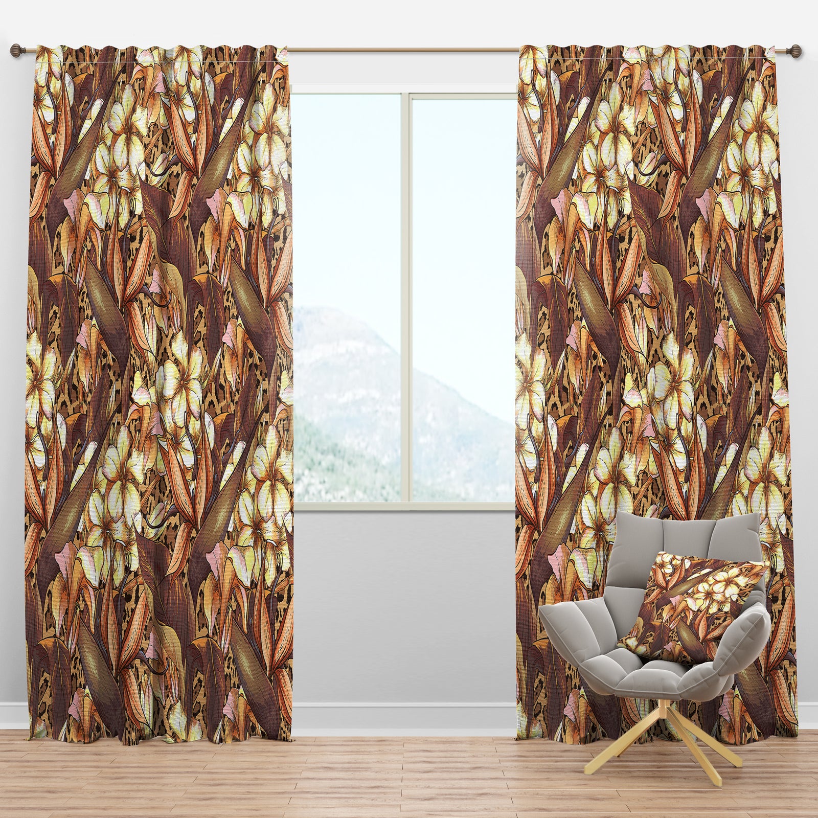 Pattern with Exotic Flowers - Tropical Curtain Panels