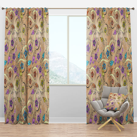 Ornamental Colored Floral Pattern with Flowers - Vintage Curtain Panels