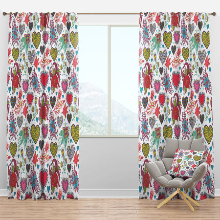 Beautiful Flowers & Hearts Pattern - Traditional Curtain Panels