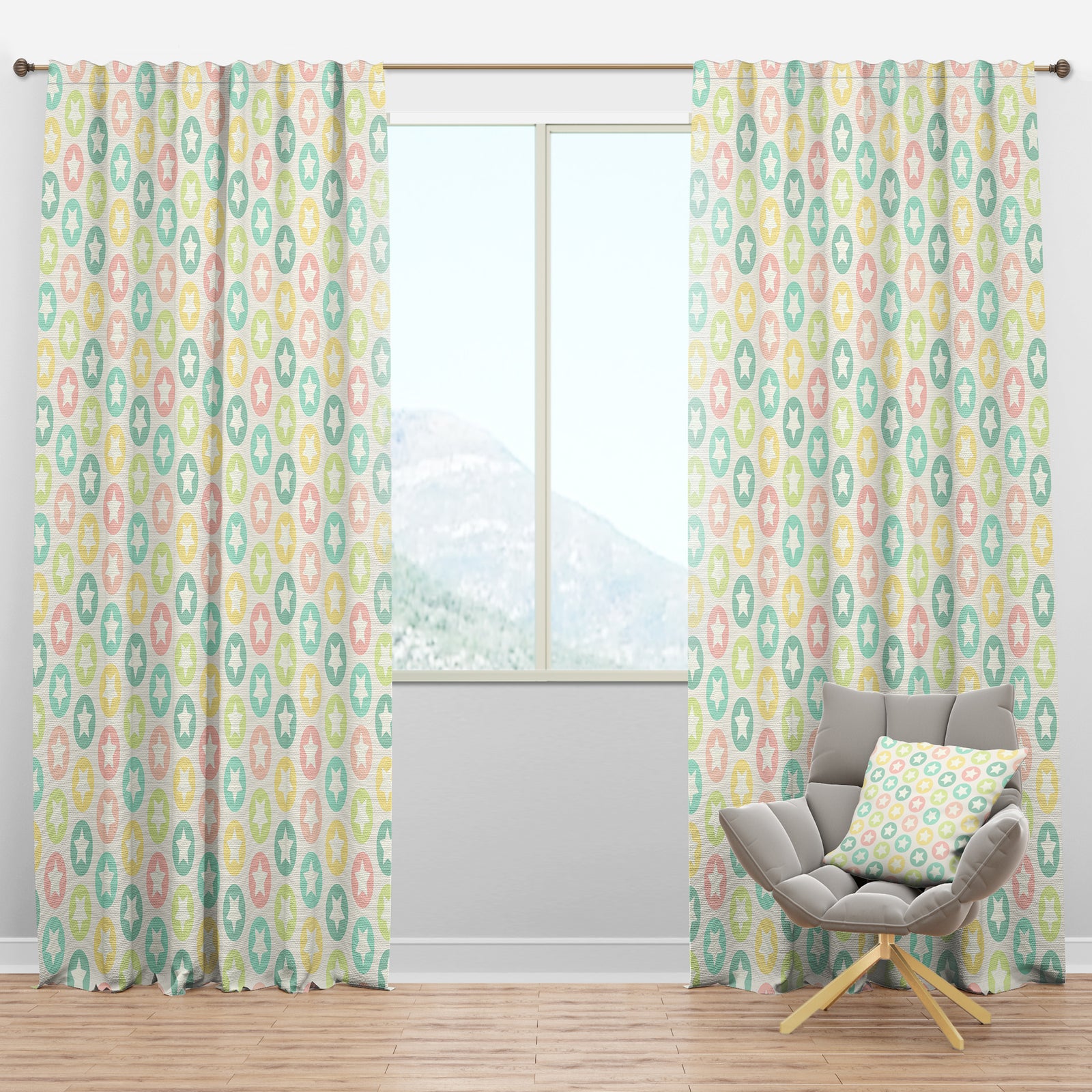 Retro Pattern with Stars - Mid-Century Modern Curtain Panels