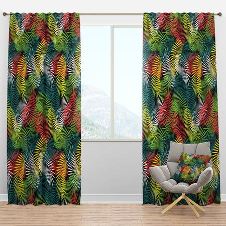 Tropical Pattern with Stylized Coconut Palm Leaves - Tropical Curtain Panels
